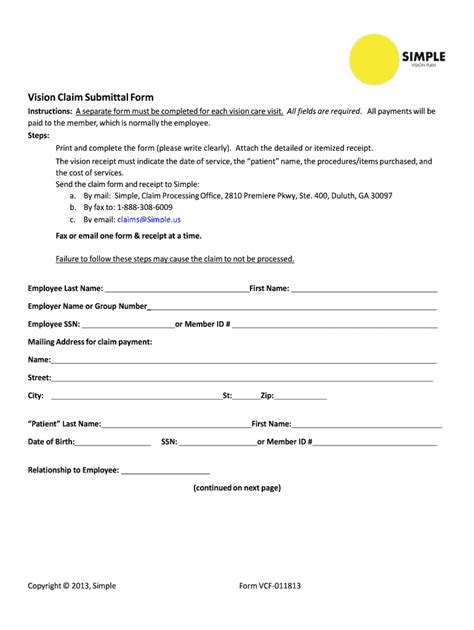 Simple Vision Claim Form - Fill Online, Printable, Fillable, Blank ...