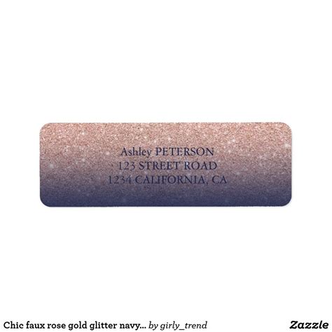 Chic Faux Rose Gold Glitter Navy Blue Wedding Label Zazzle Rose