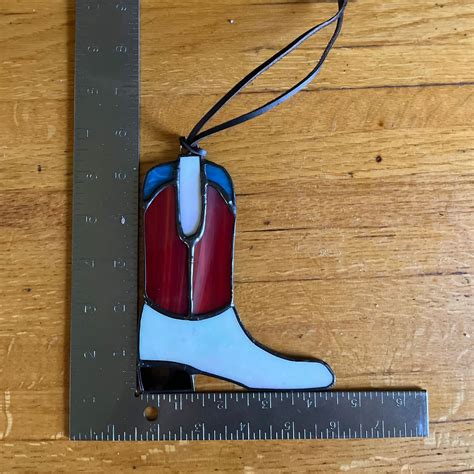 Stained Glass Cowboy Boot Suncatcher Handcrafted Art For Etsy