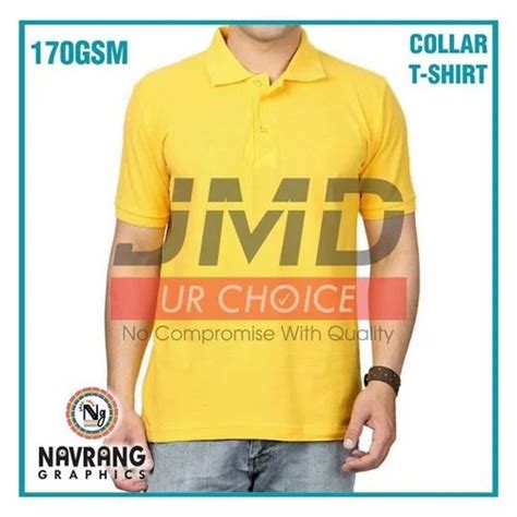 Plain Polo Yellow Mens Nirmal Knit Plane Collar T Shirt Casual Wear