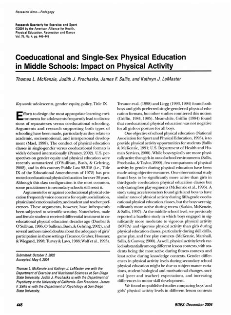 Pdf Coeducational And Single Sex Physical Education In Middle Schools Impact On Physical Activity