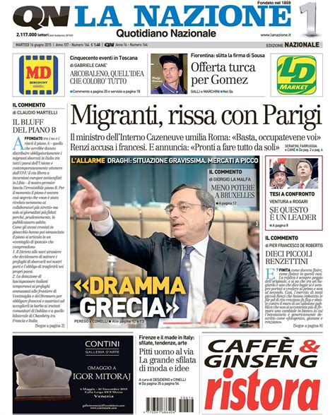 Le Prime Pagine Dei Quotidiani Che Sono In Edicola Oggi 16 Giugno 2015 Secolo Ditalia