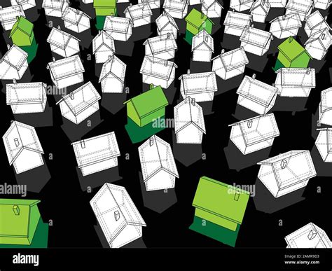 Green Ecological Detached Houses Standing Chaotically On The Ground