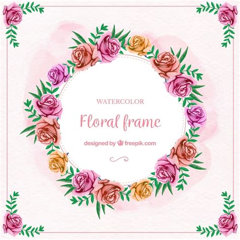 Marco Floral En Acuarela Con Rosas Multicolores Vector Gratis