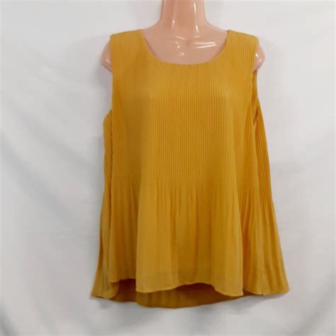 Pleione Top Blouse Shirt Women Size S Mustard Round Neck Sleeveless