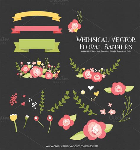 Whimsical Vector Floral Banners Illustrations On Creative Market