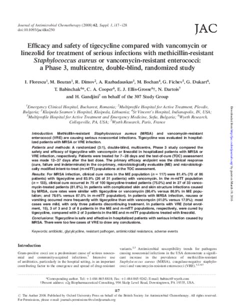 Pdf Efficacy And Safety Of Tigecycline Compared With Vancomycin Or