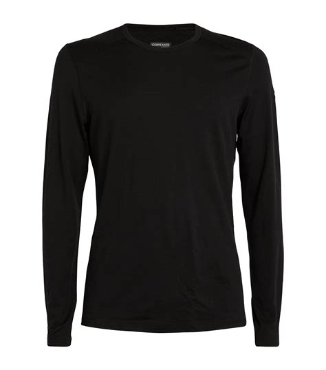 Mens Icebreaker Black Merino Wool 200 Base Layer Long Sleeved Top