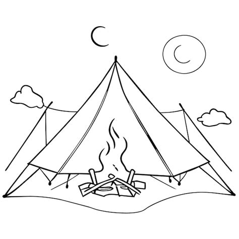 Tente De Camping De Dessin Anim Avec Feu De Camp En Illustration