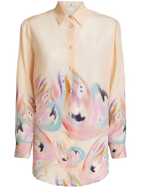 Etro Painterly Print Silk Shirt Neutrals Farfetch