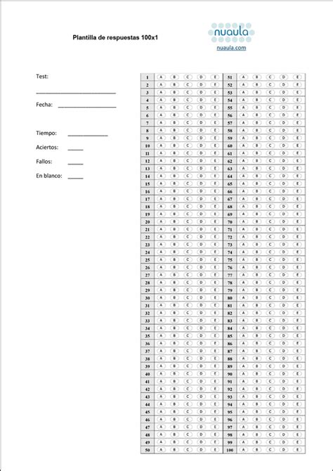 Plantillas de respuestas en pdf para hacer test psicotécnicos