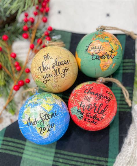 Personalized World Globe Ornaments Unique Teacher | Etsy