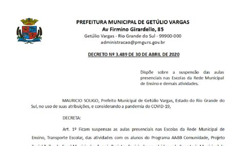 Decreto 3489 Suspensão Das Aulas Presenciais Nas Escolas Da Rede