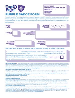 UK Blue Peter Purple Badge Form - Fill and Sign Printable Template Online