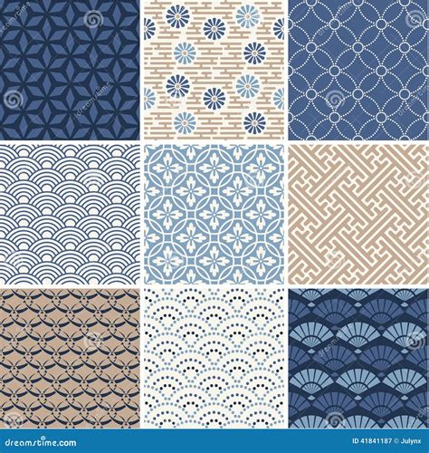 Japanese Seamless Patterns Set Stock Vector Image