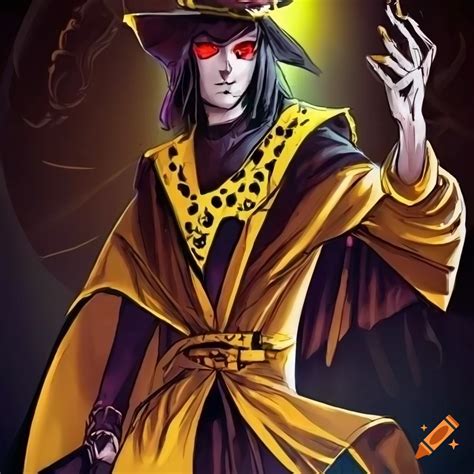 Dark Magician In A Yellow Robe With Red Eyes On Craiyon