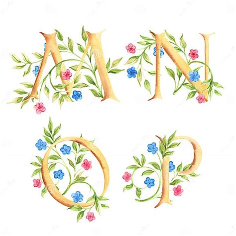 Hand Drawn Watercolor Alphabet With Flowers Monograms Stock Illustration Illustration Of