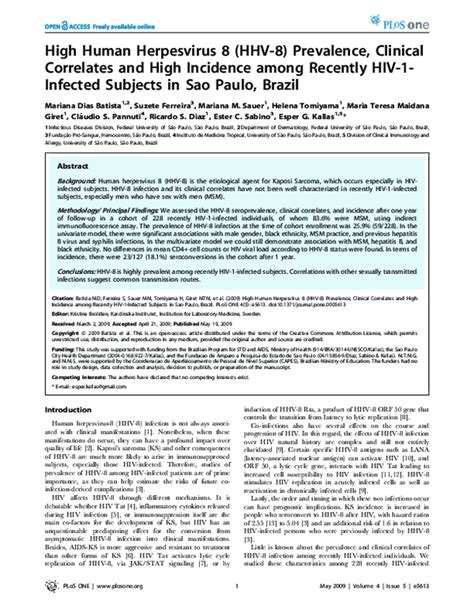 Pdf High Human Herpesvirus 8 Hhv 8 Prevalence Clinical Correlates