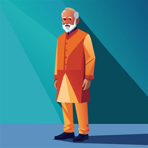 Narendra Modi Standing On Orange Kurta Pejma Vector Illustration Flat 2