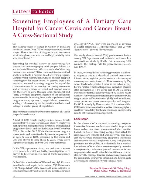 Pdf Screening Employees Of A Tertiary Care Hospital For Cancer Cervix