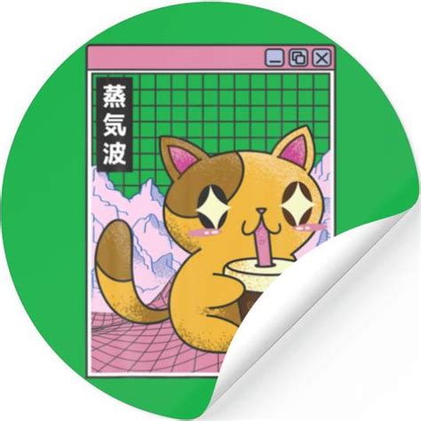 Cat Drinking Bubble Tea Boba Japan Otaku Anime 80S Stickers Sold By