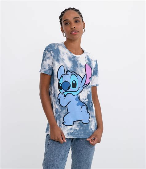 Blusa Manga Curta Em Algod O Tie Dye Estampa Stitch Azul Renner