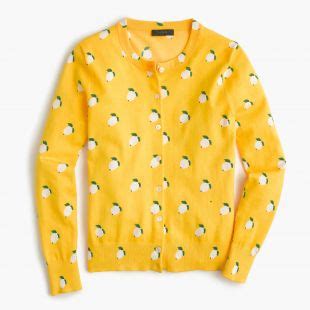 J Crew Cotton Jackie Cardigan Sweater In Lemon Print