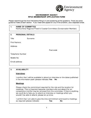 Fillable Online Cla Org ENVIRONMENT AGENCY RFCC MEMBERSHIP APPLICATION