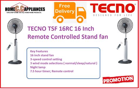 Tecno Tsf 16rc 16 Inch Remote Controlled Stand Fan Free Express
