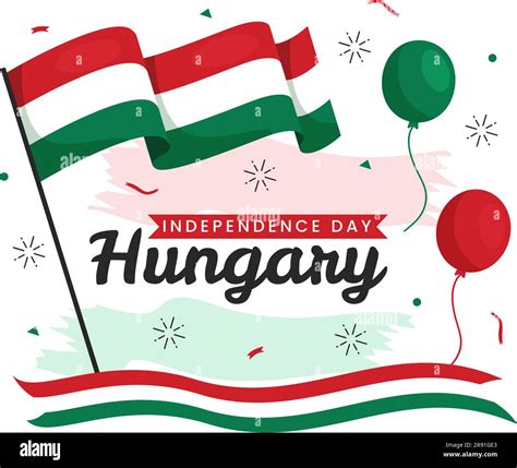 Happy Hungary Independence Day Vector Illustration With Hungarian Waving Flag Background In