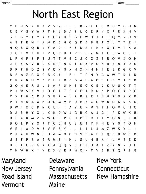 North East Region Word Search Wordmint