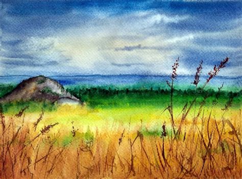 Wild grass painting Field landscape watercolor artwork Rural | Etsy