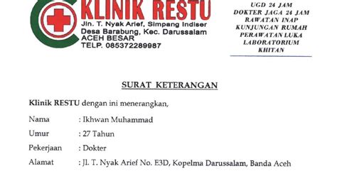 Inilah 5 Contoh Surat Keterangan Sehat Klinik Terbaru Contoh Surat