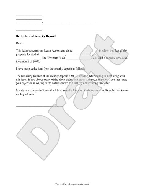 Free Security Deposit Return Letter Template