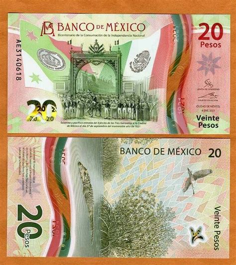 Mexico 20 Pesos 2021 Polymer P New UNC Commemorative Independence