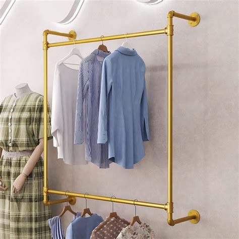 Metal Industrial Pipe Clothing Garment Rack Wall Mounted Heavy Duty