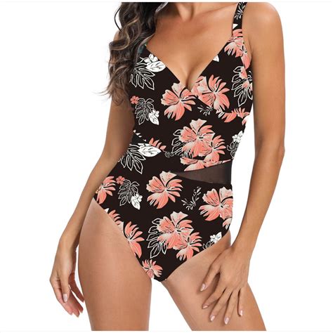 Vsssj Womens One Piece Bikini Set Vintage Floral Printed Wrap V Neck