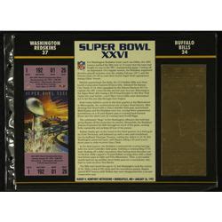 Commemorative Super Bowl XXVI Score Card With 22 Kt Gold Ticket ...