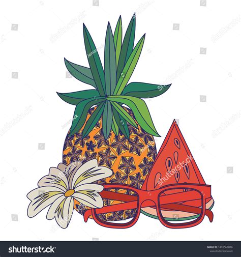 Summer Beach Vacation Pineapple Sunglasses Waterlmelon Stock Vector Royalty Free 1418568086