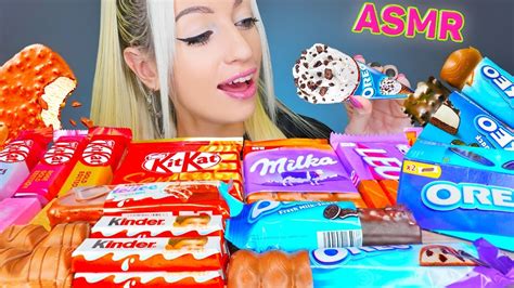 Asmr Eating Chocolate Kinder Milka Oreo Kitkat Ice Cream Candy