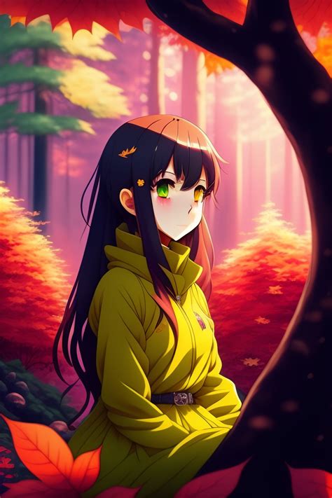 Lexica A Anime Girl Sitting Under A Tree With Red Leaves Dark Scary