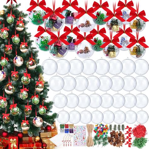 Liliful 64 Pcs Clear Christmas Ornaments Fillable 4 Different Sizes Diy Plastic