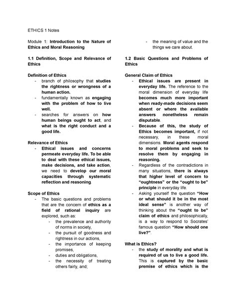 Ethics Module Introduction To The Nature Of Ethics And Moral