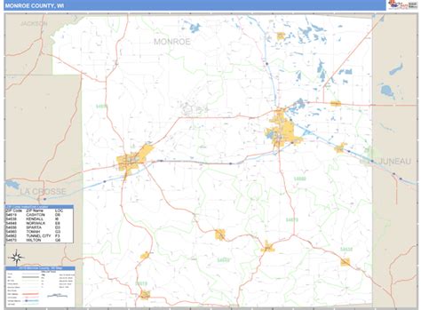 Monroe County, Wisconsin Zip Code Wall Map | Maps.com.com