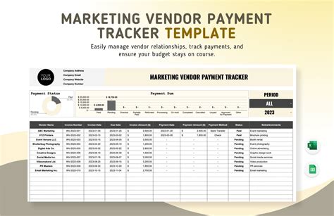 Marketing Vendor Payment Tracker Template in MS Excel, Google Sheets ...