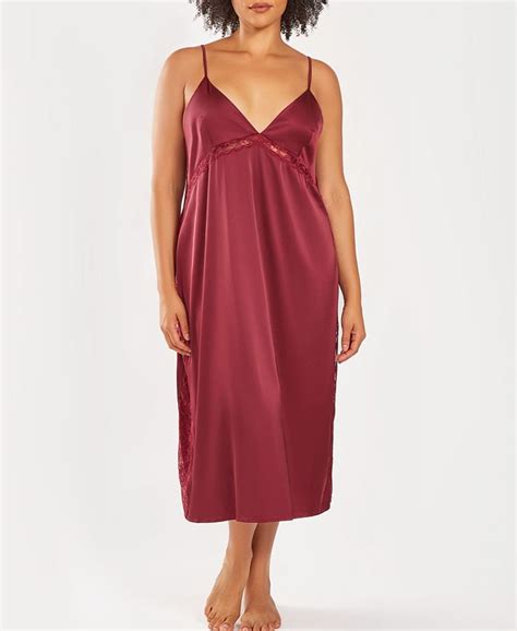 Icollection Plus Size Silky Open Back Nightgown With Lace Trims Macys