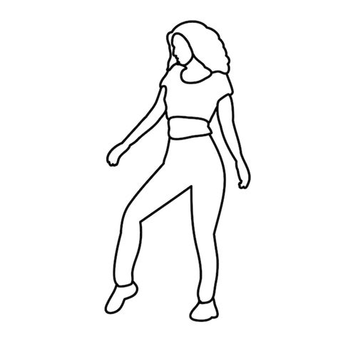 Dibujo Aislado Chica Mujer Bailando Vector Premium