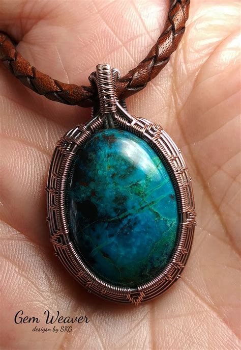 Wire Weaved Pendant Of Chrysocolla And Copper Gem Weaver Designs By