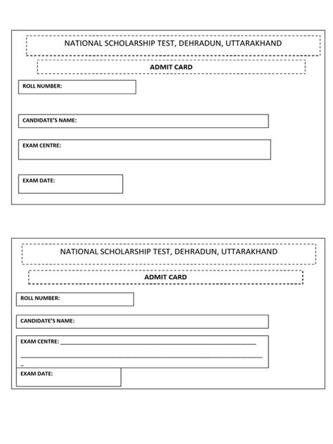 Admit Card Format Pdf