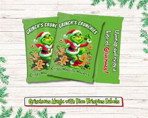 Grinch Rice Krispies Labels Grinchmas Favors Christmas Party Rice Krispies Wrapper Christmas